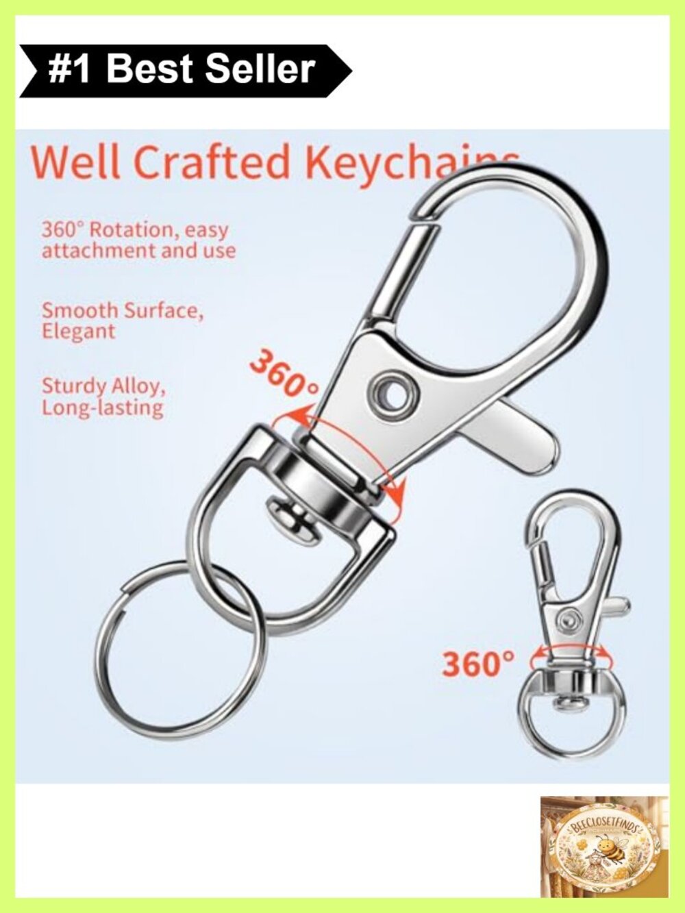 60 Pc Swivel Snap Hooks Key Rings Keychain Making Kit Metal Split Rings - Picture 3 of 6